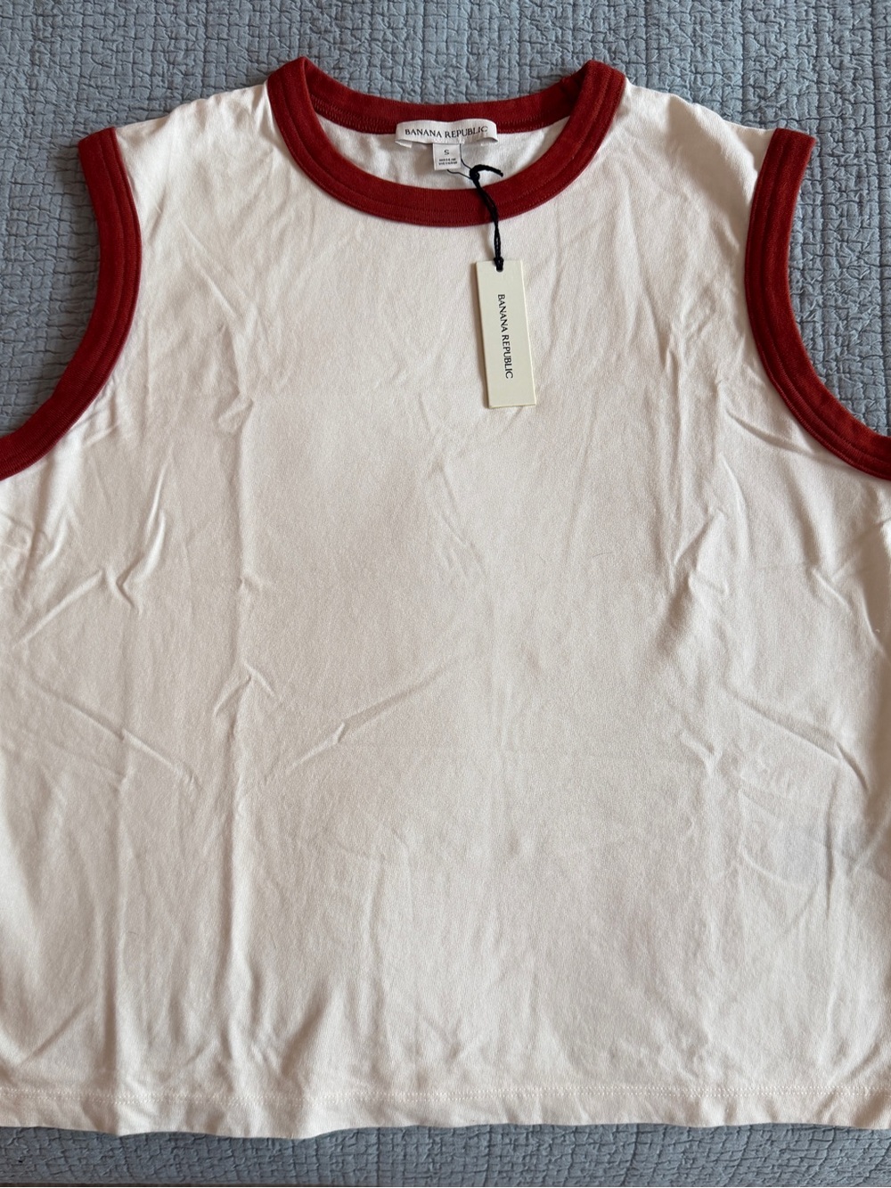 Banana Republic Loose Muscle Tank cream with Rust Trim Small NWT